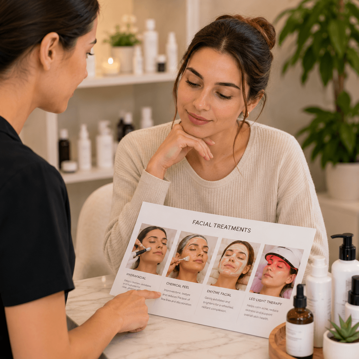 Esthetician performing a custom facial treatment at a Gold River, CA skincare studio