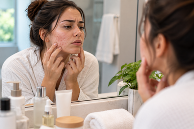 Esthetician performing an acne treatment facial on a client in Sacramento, California