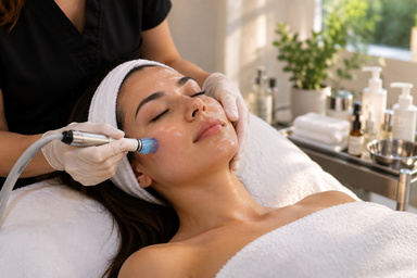  Client receiving a professional facial treatment at a skincare studio near Sacramento
