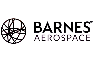 Barnes Aerospace logo with abstract globe design and text.