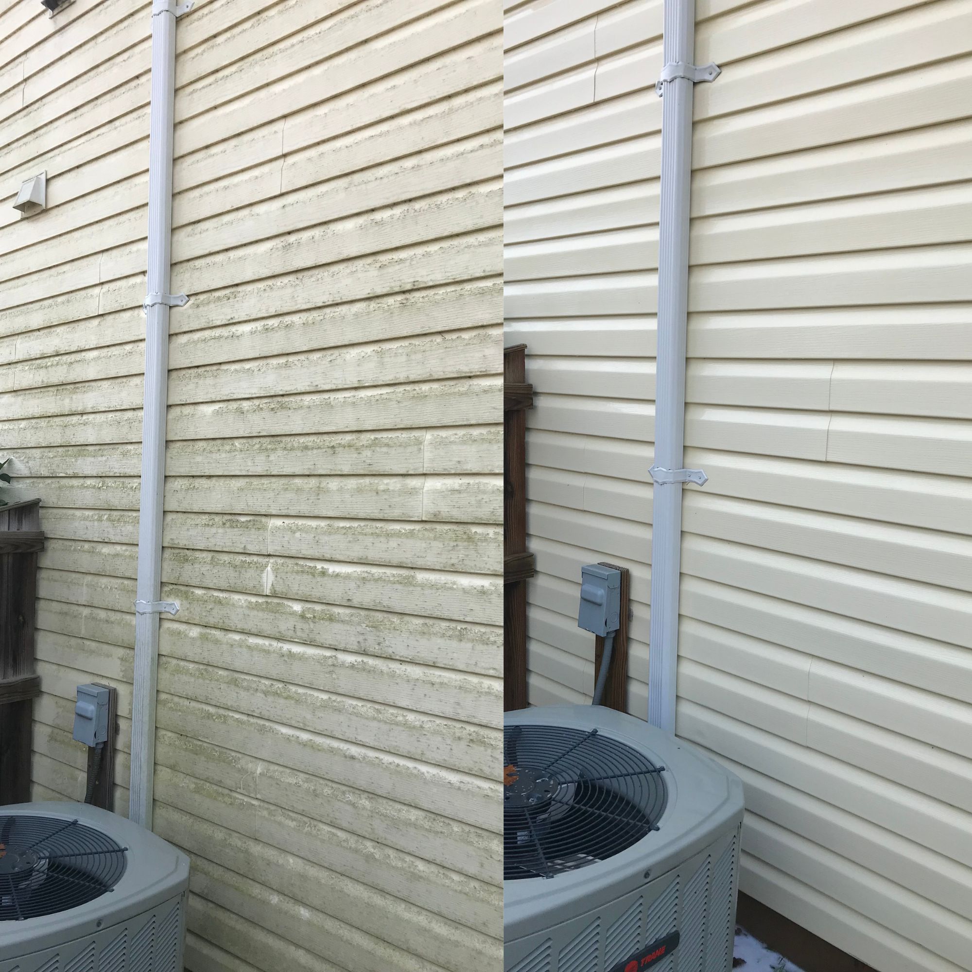 Home siding before and after cleaning by Crystal Clear