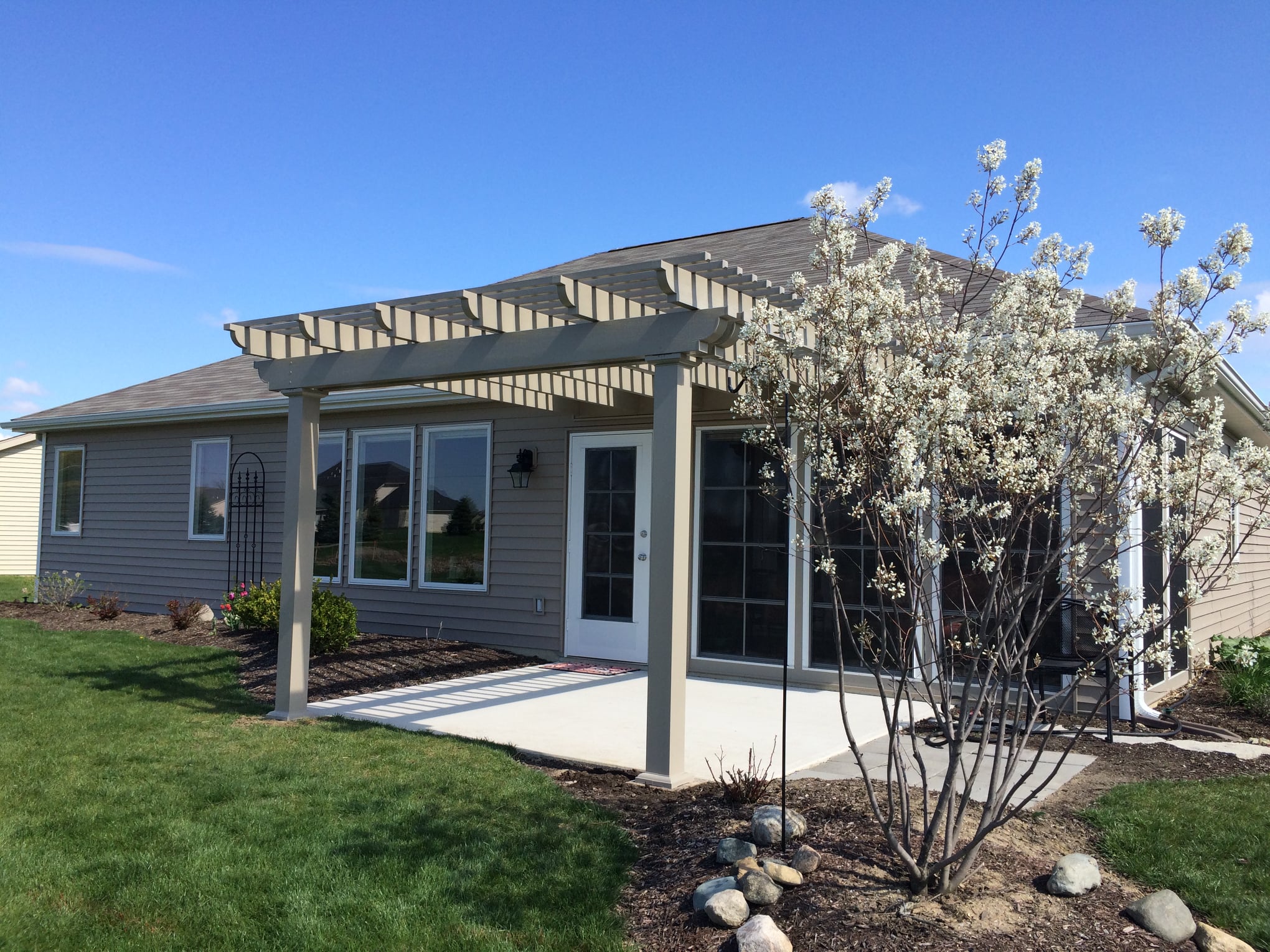 Cedar pergola privacy lattice install by Knot Just Decks