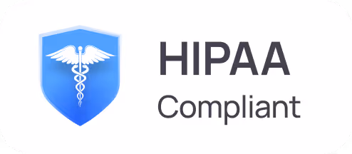 Blue shield with a white medical caduceus symbol and text HIPAA Compliant.