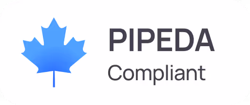 Blue maple leaf icon with text PIPEDA Compliant indicating privacy compliance.