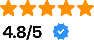 Five orange stars with a 4.8/5 rating and a blue verification checkmark.