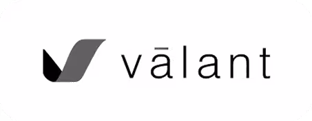 Valant logo with stylized checkmark and the word valant in lowercase letters.