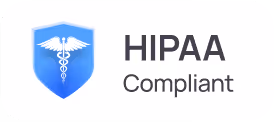Blue shield with white medical caduceus symbol next to text HIPAA Compliant.