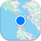 Map showing the San Francisco Bay Area with a blue location dot near San Francisco.