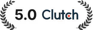 Award emblem for Top SEO Services 2023 by Clutch with decorative laurel wreath design.