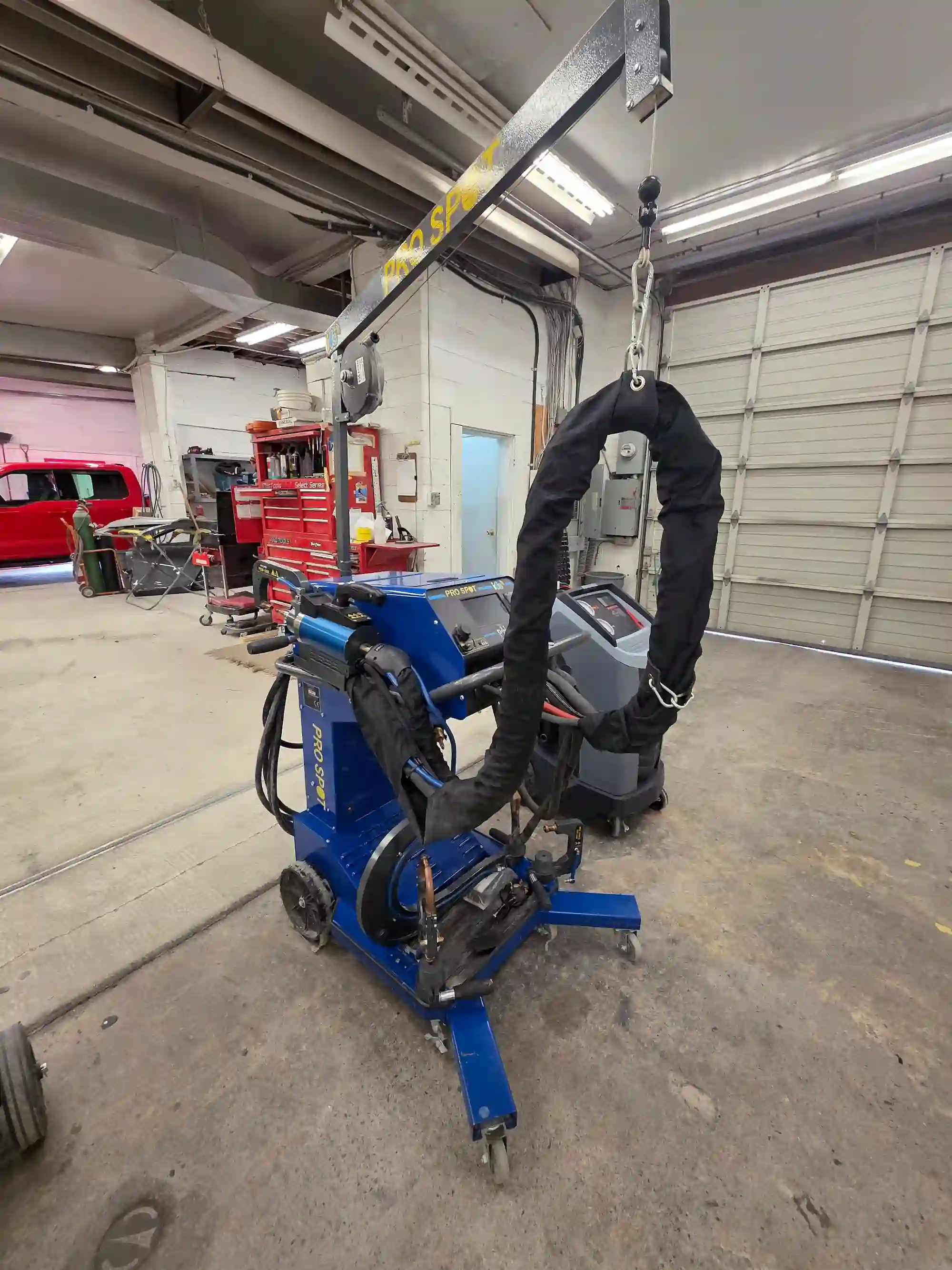 High tech car restoration machine in garage
