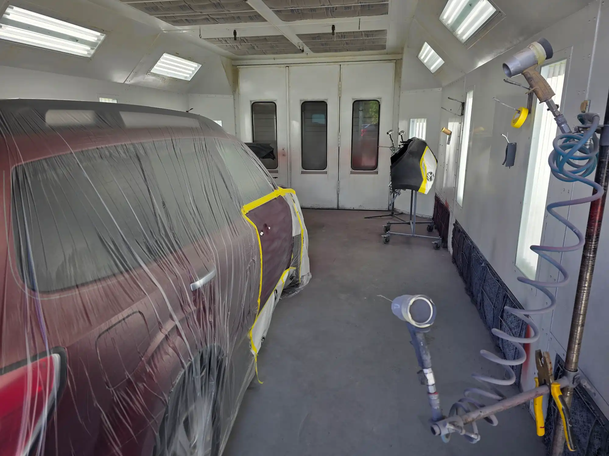 Painting room with freshly painted van