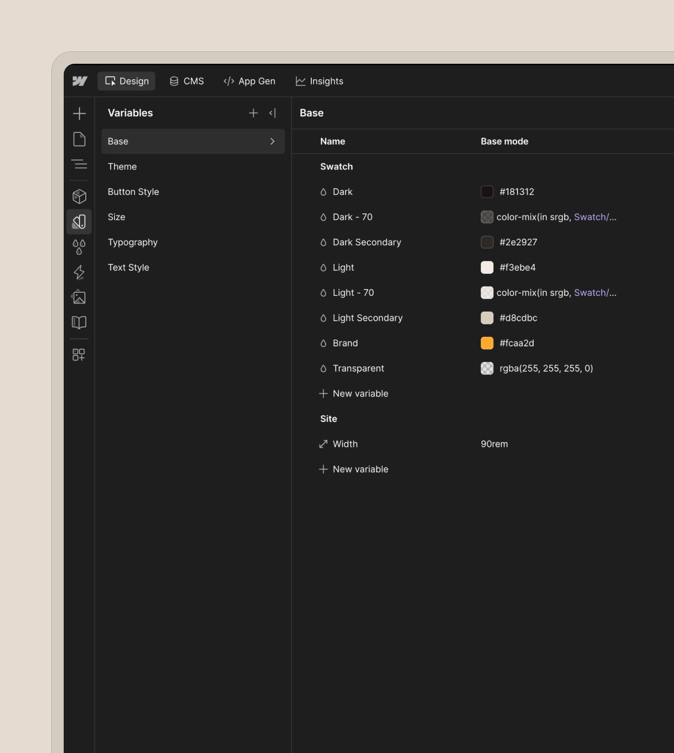 Instructions screenshot of variables