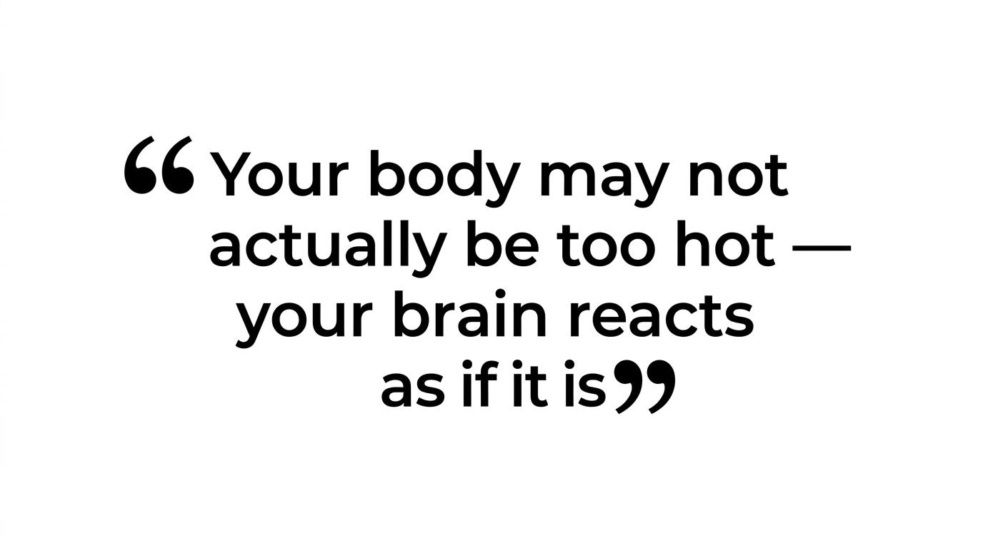 A highlighted quote stating that the body may not actually be too hot, but the brain reacts as if it is.