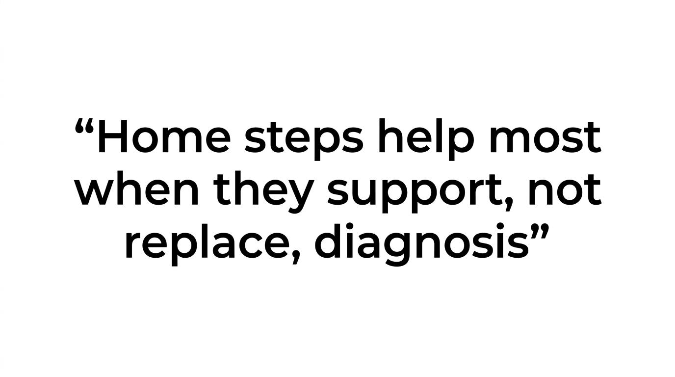 Quote graphic highlighting that home measures should support, not replace, diagnosis.