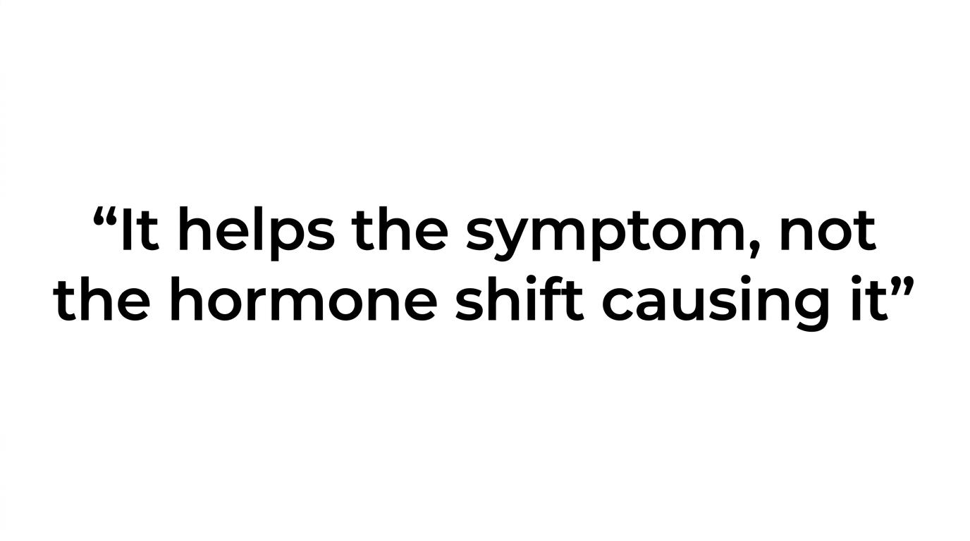 Quote card with the line: "It helps the symptom, not the hormone shift causing it."