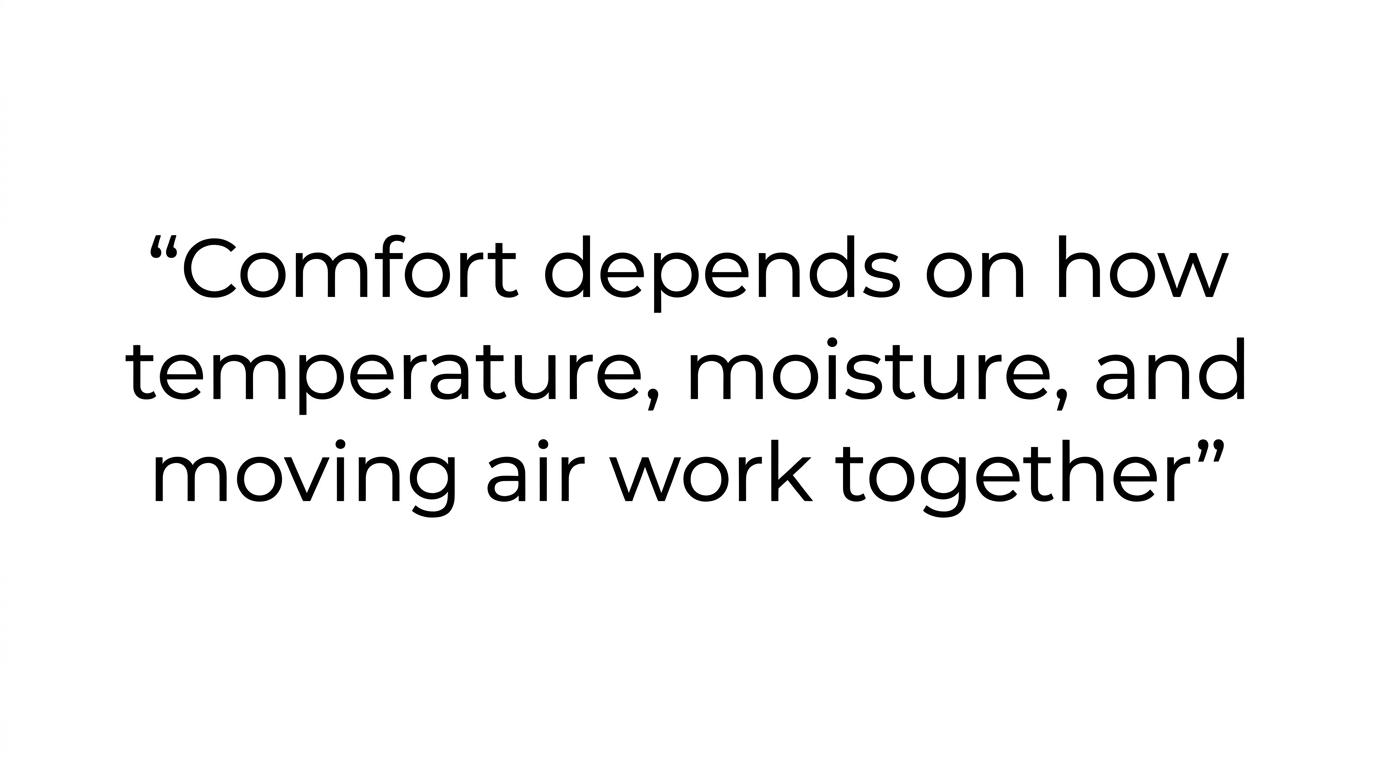 Large highlighted quote stating that a 65°F bedroom with stale humid air can feel worse than a 70°F bedroom with lower humidity and better airflow.