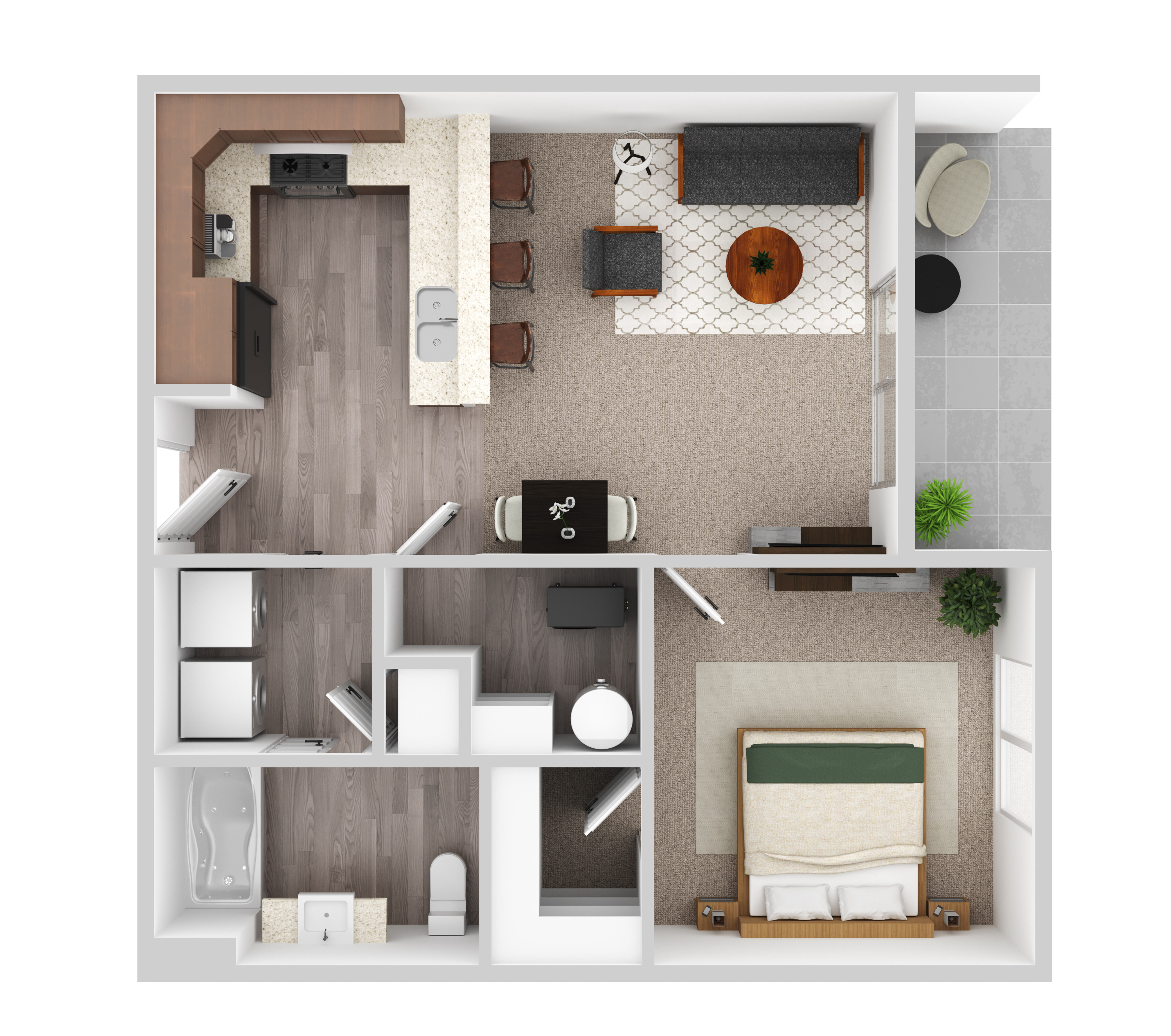1 bedroom 1 bathroom floorplan at Sunset Villas Apartments, Sioux Falls SD - 660 sq ft