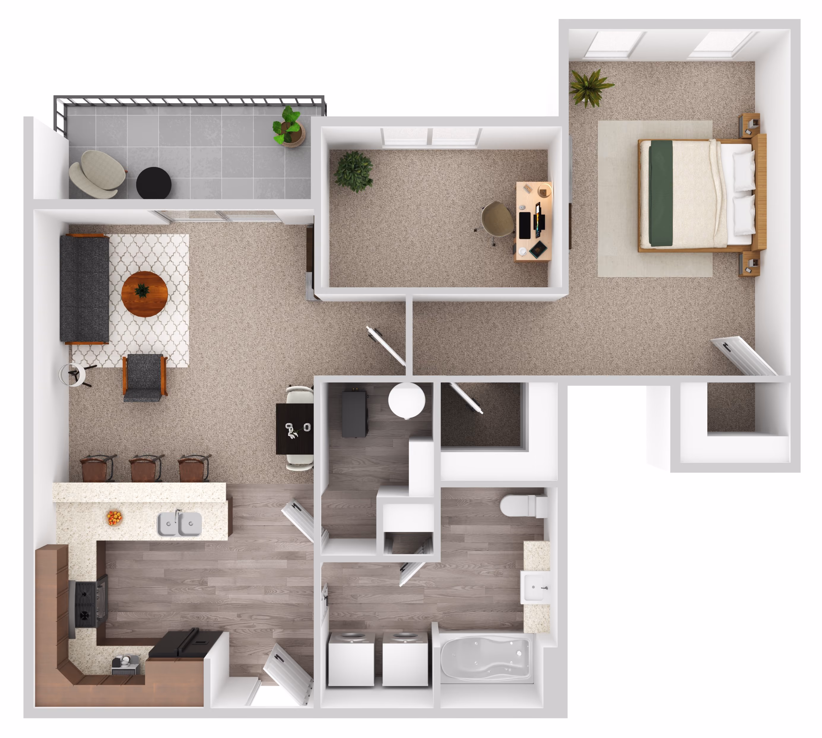 1 bedroom plus den floorplan at Sunset Villas Apartments, Sioux Falls SD - 860 sq ft