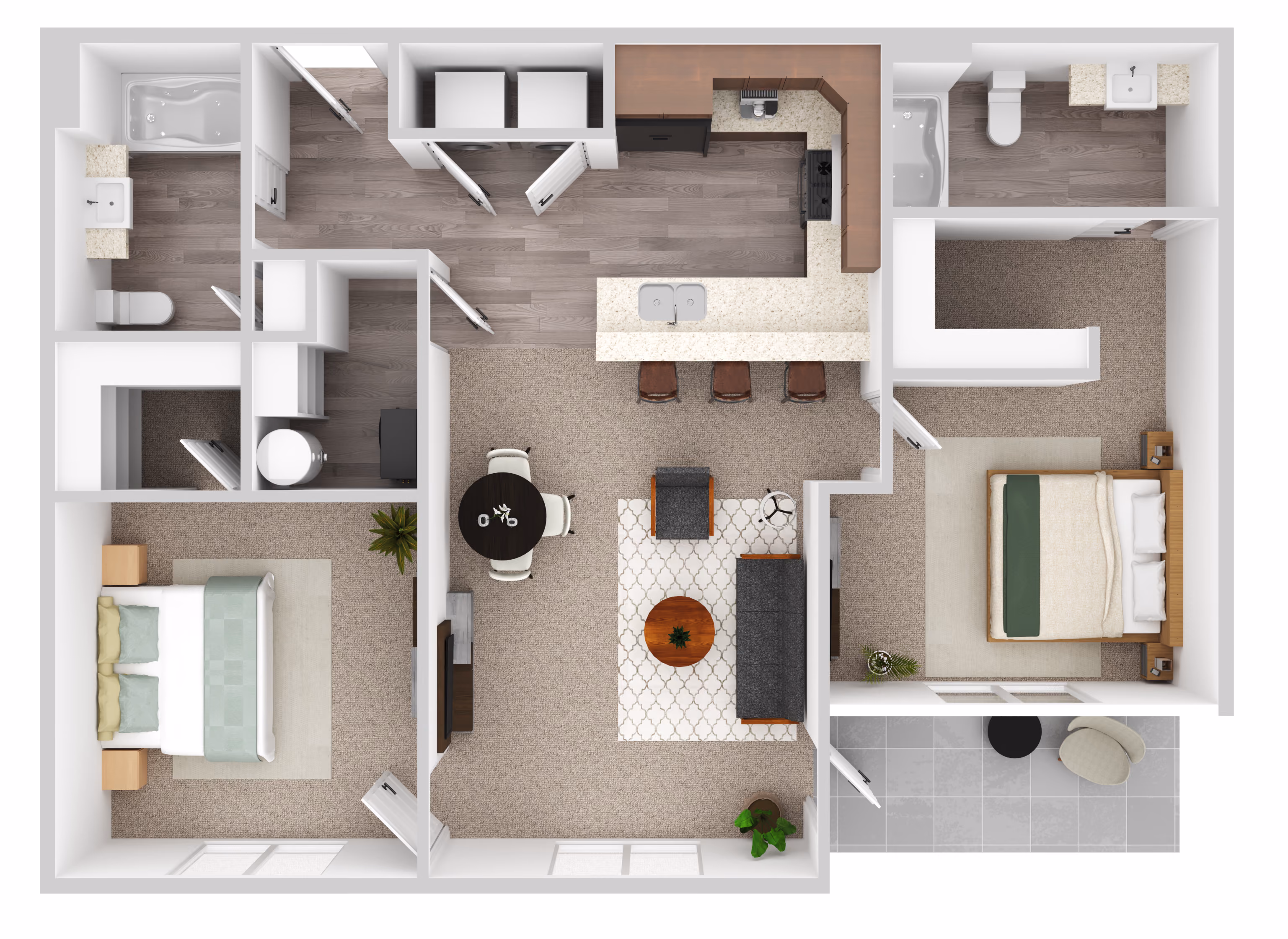 2 bedroom 2 bathroom floorplan at Sunset Villas Apartments, Sioux Falls SD - 1080 sq ft
