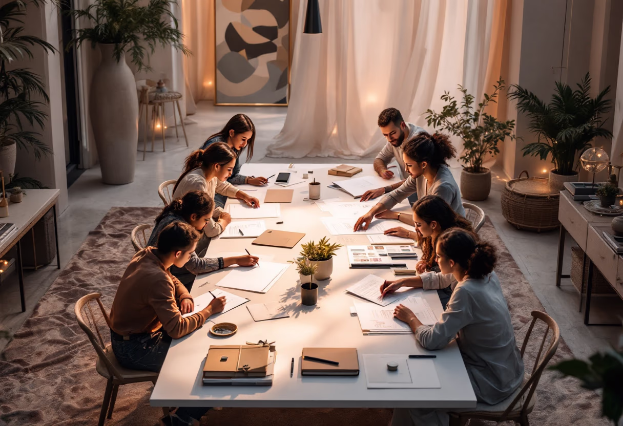 image of team brainstorming session (for a graphic design studio)