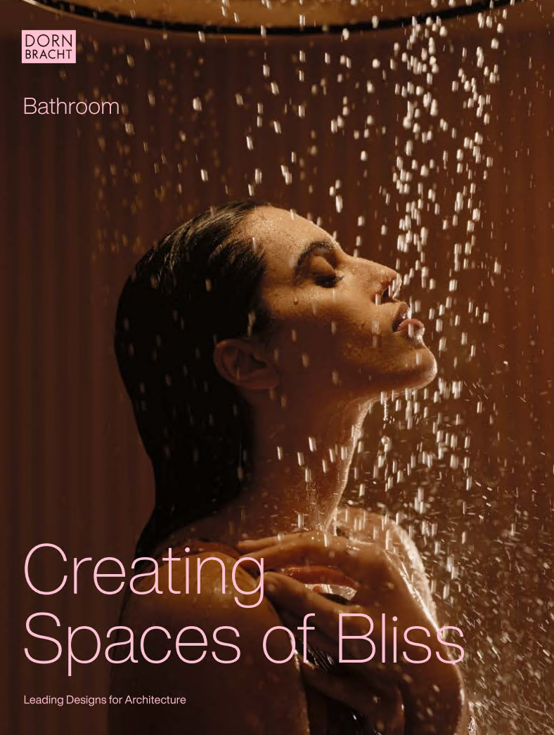 Magazine-cover Dornbracht Creating Spaces of Bliss met vrouw onder een douche in warme tinten