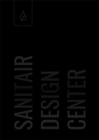 Magazine-cover Sanitair Design Center, zwart met verticale merknaam en logo