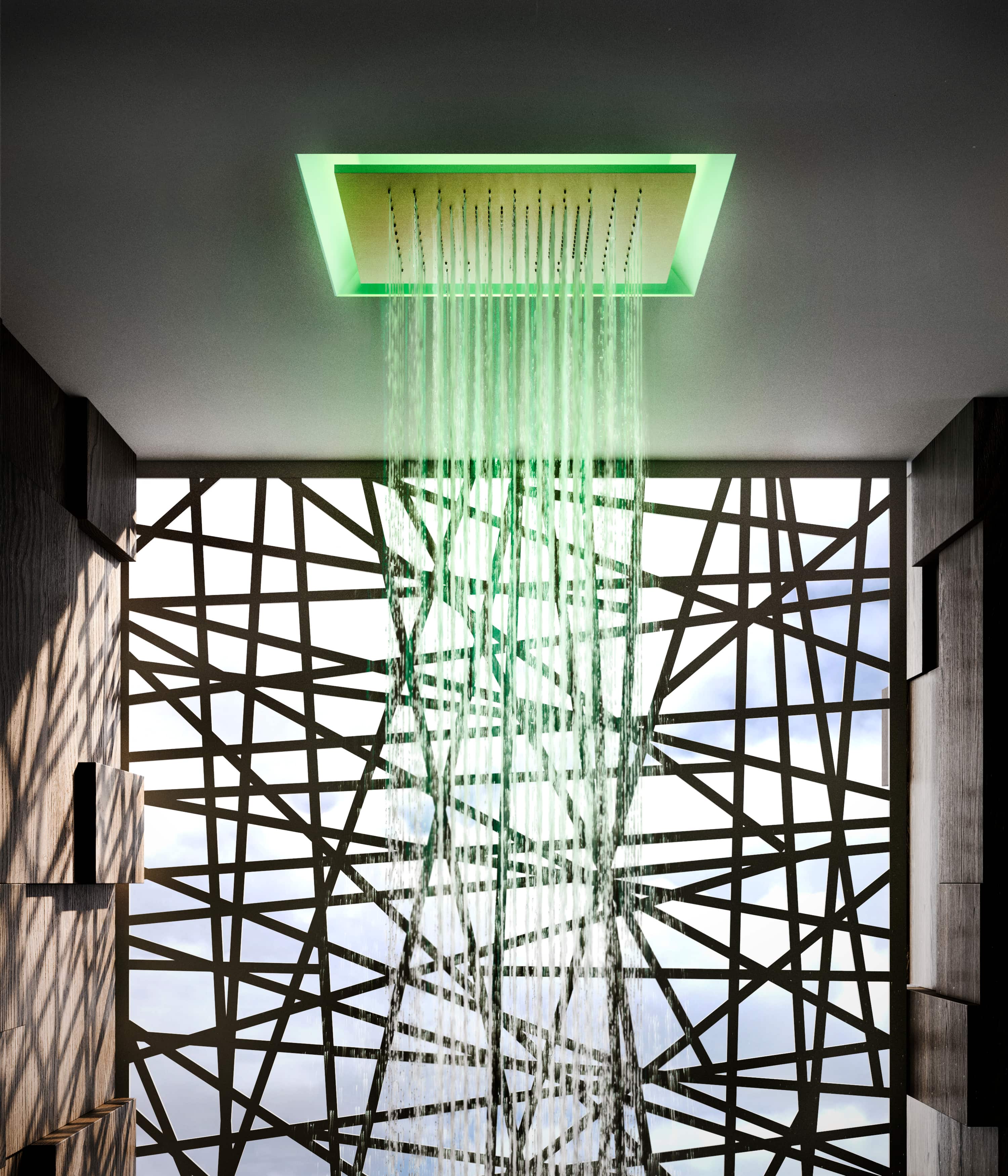 Gessi Afilo hoofddouche met groene ledverlichting en waterval-effect