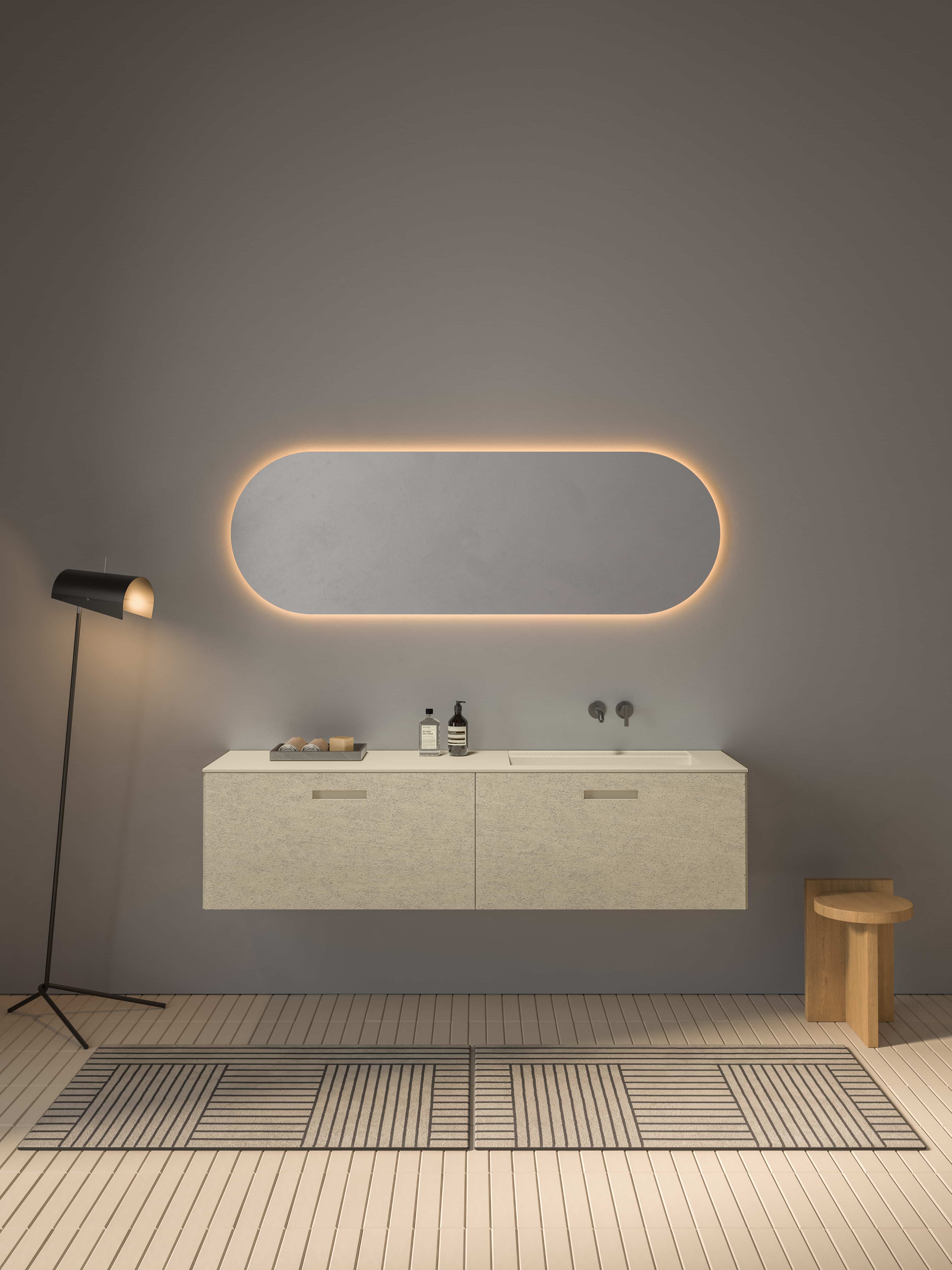 Inbani Ease wastafelmeubel met ovale verlichte spiegel en staande leeslamp
