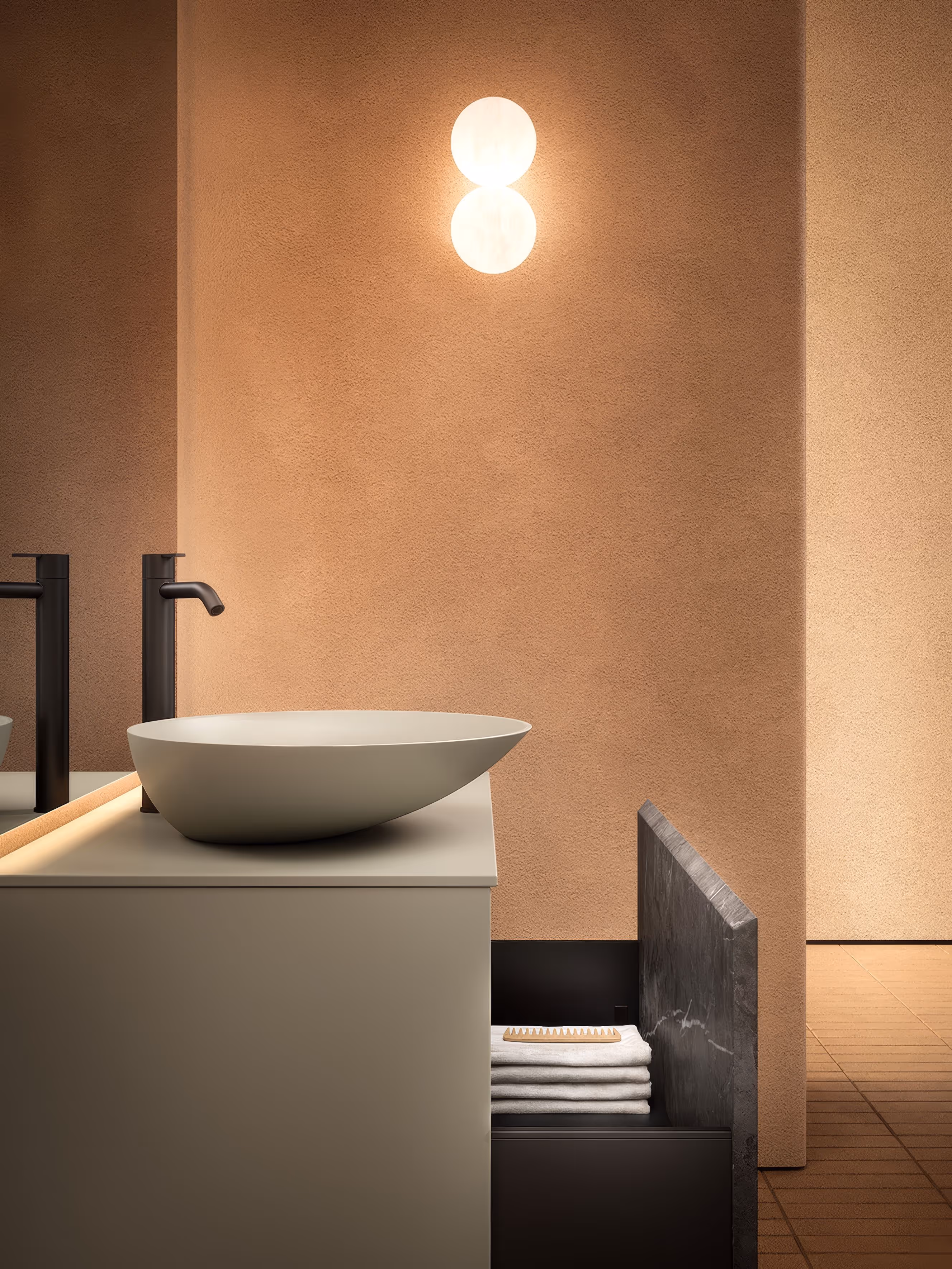 Inbani Strato badkamermeubel met ovale waskom en bolvormige wandlamp