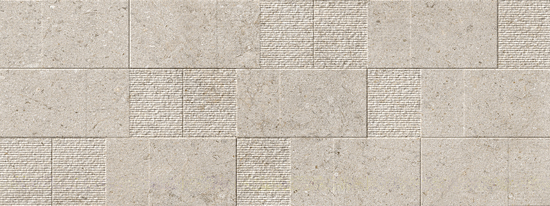 Porcelanosa Block Dorcia Acero tegel in beige met afwisselend gladde en gestructureerde blokken