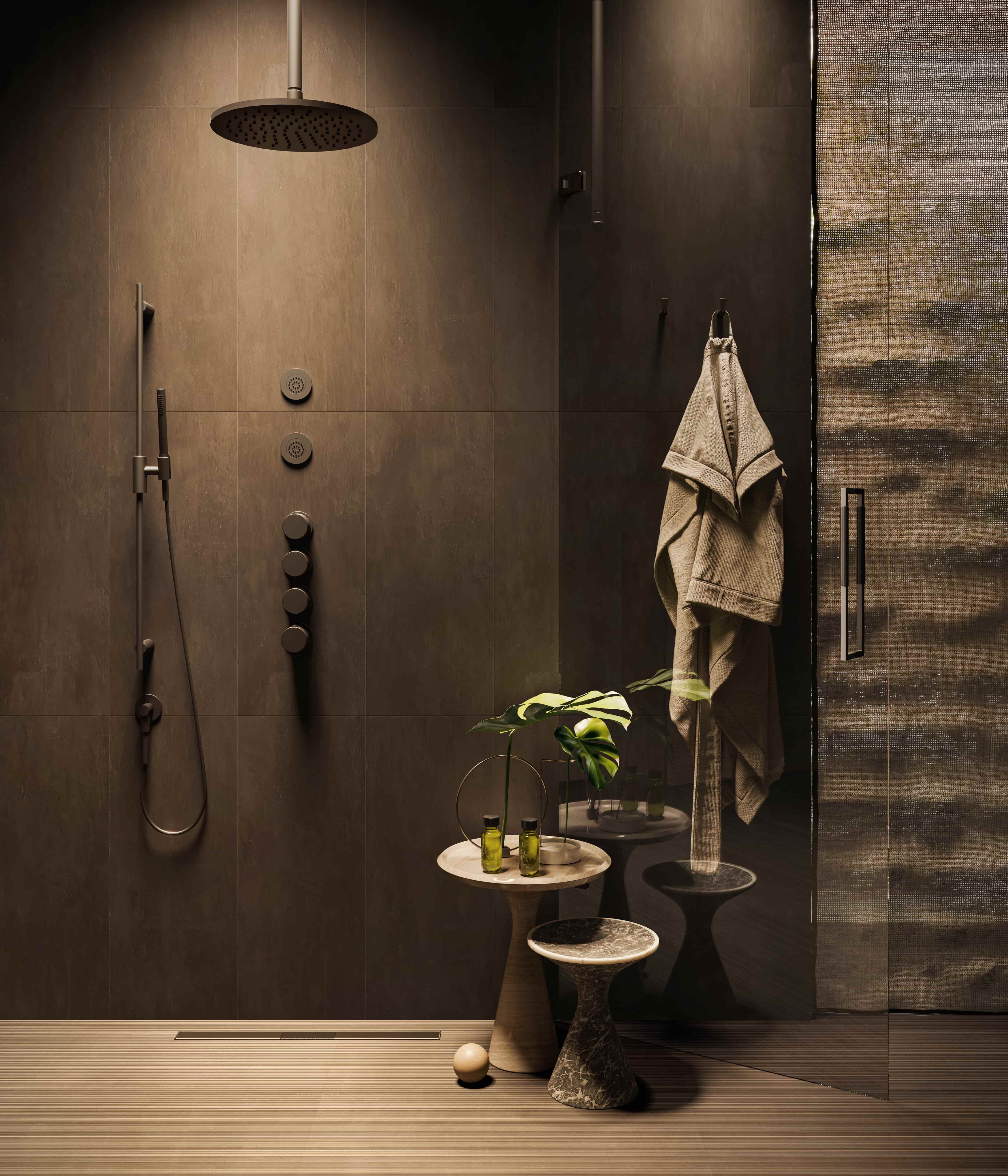 Gessi Ventaglio douche-installatie in zwart met regendouche en handdouche