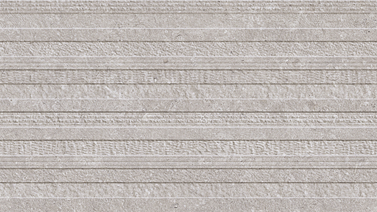 Porcelanosa Deco Coral Acero structuurtegel met fijne horizontale lijnen in grijs