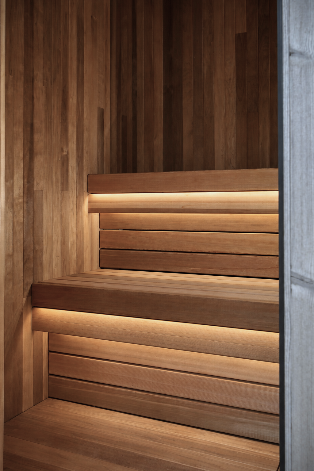 Interior of the Thorsby sauna showing the benches