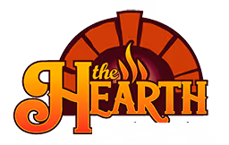 The Hearth logo with stylized text and a hearth oven illustration.