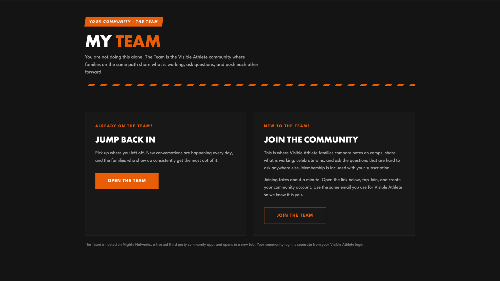 My Team: the Visible Athlete community space on Mighty Networks