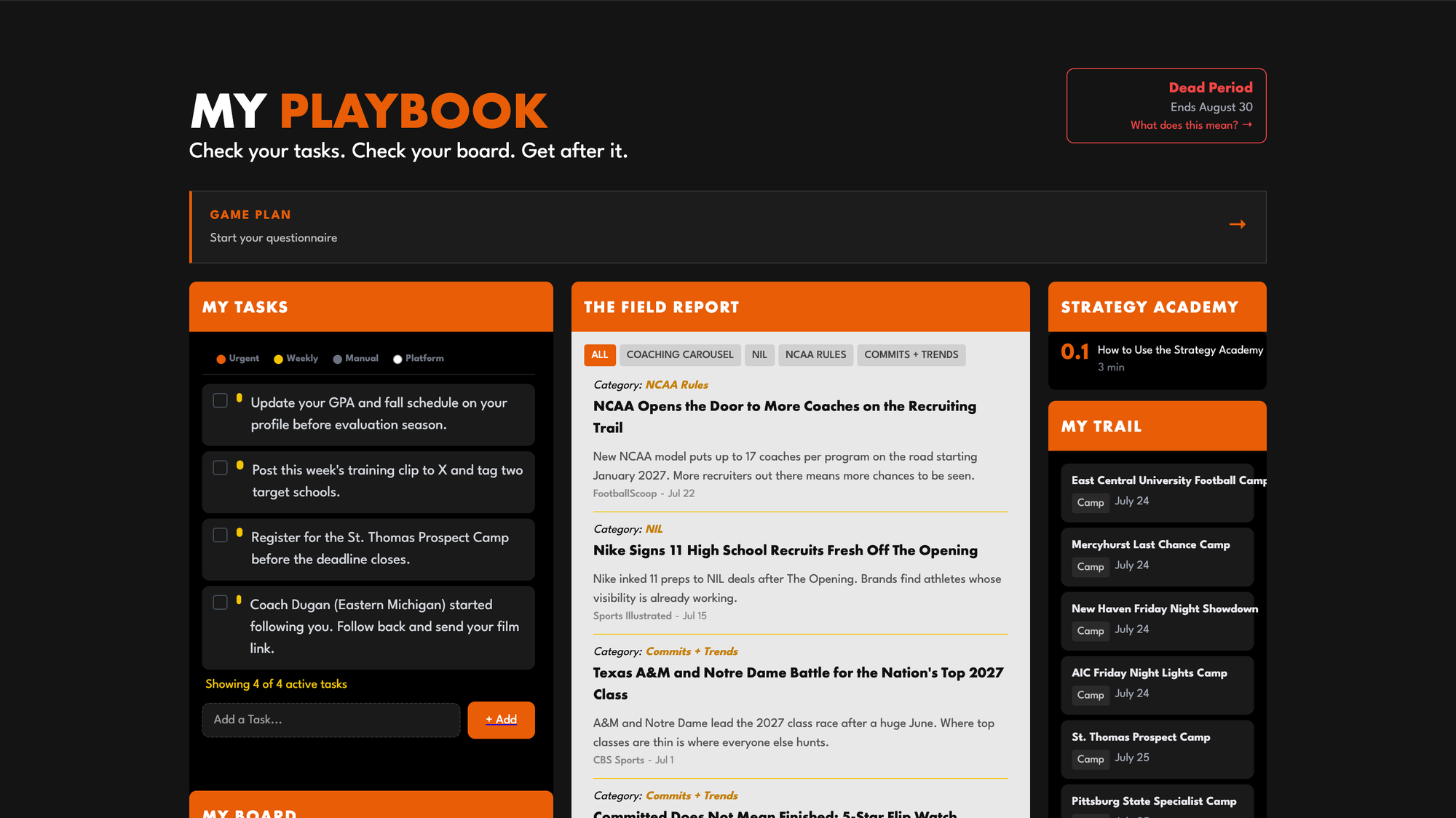 The Playbook: your tasks, coach activity, and what to do next in one place