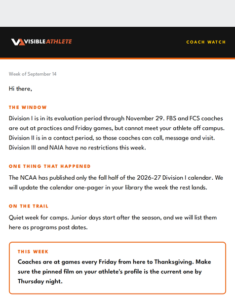 The Coach Watch weekly email