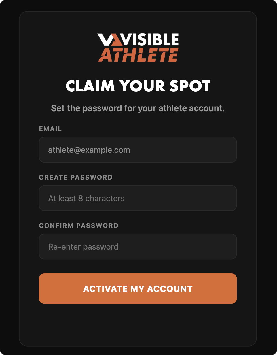 The Claim Your Spot screen where you set your password