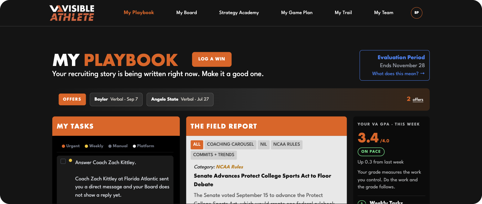 My Playbook, the home screen after login