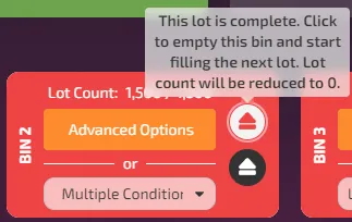 Clear lot button tooltip at 100% progress