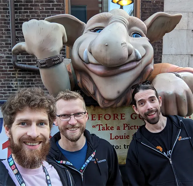 TCG Machines - Graeme, Dan, and John at the Troll Pub Under the Bridge During the 2024 GAMA Expo