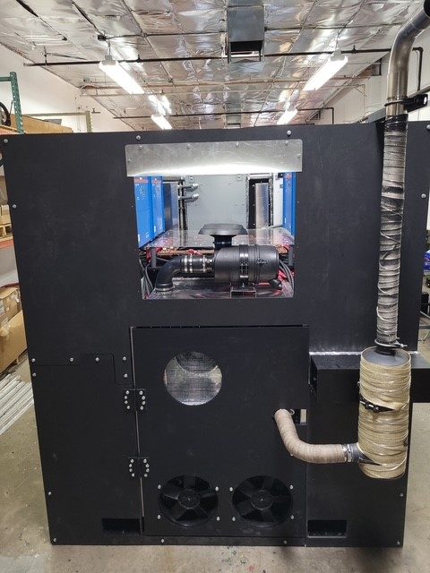 Modula S generator end with exhaust system for backup power