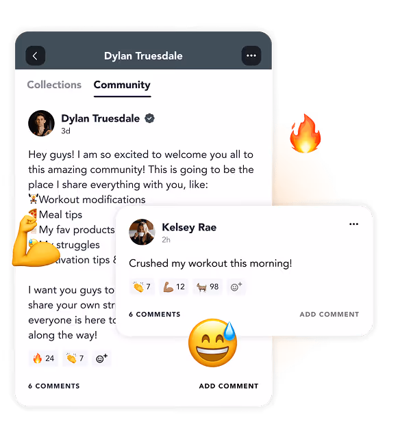 Screenshots from the in-app community