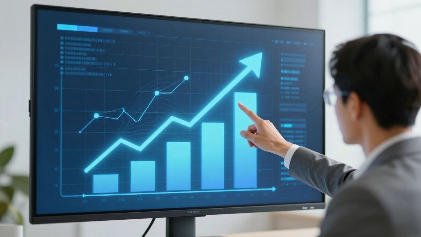 Business growth with digital marketing arrows.