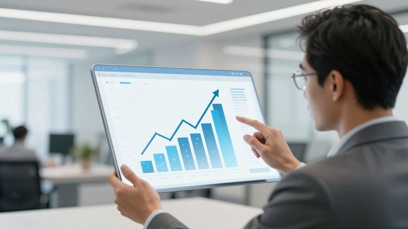 Business person analyzing digital growth metrics.