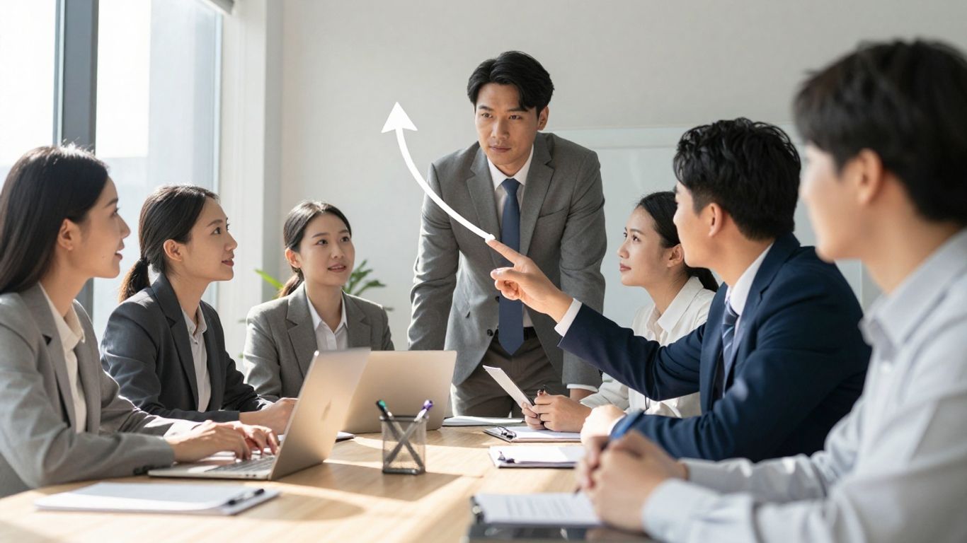 Business growth strategy meeting with upward trend