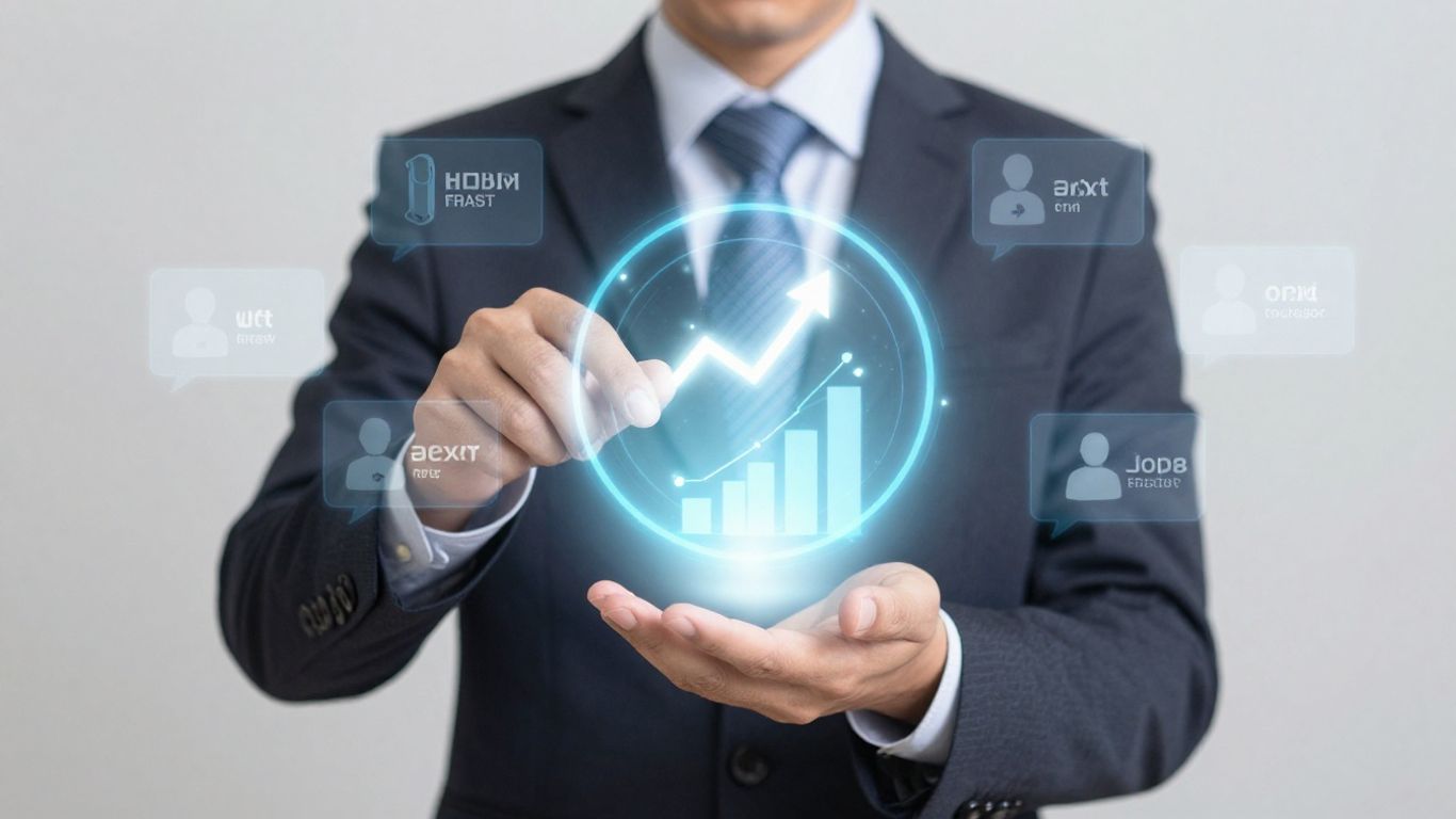 Business person managing online reputation for growth.