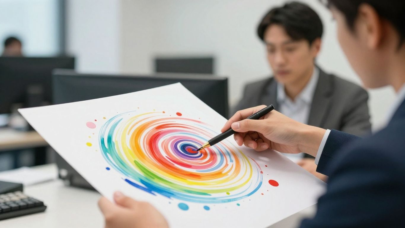 Business professional reviewing branding concepts