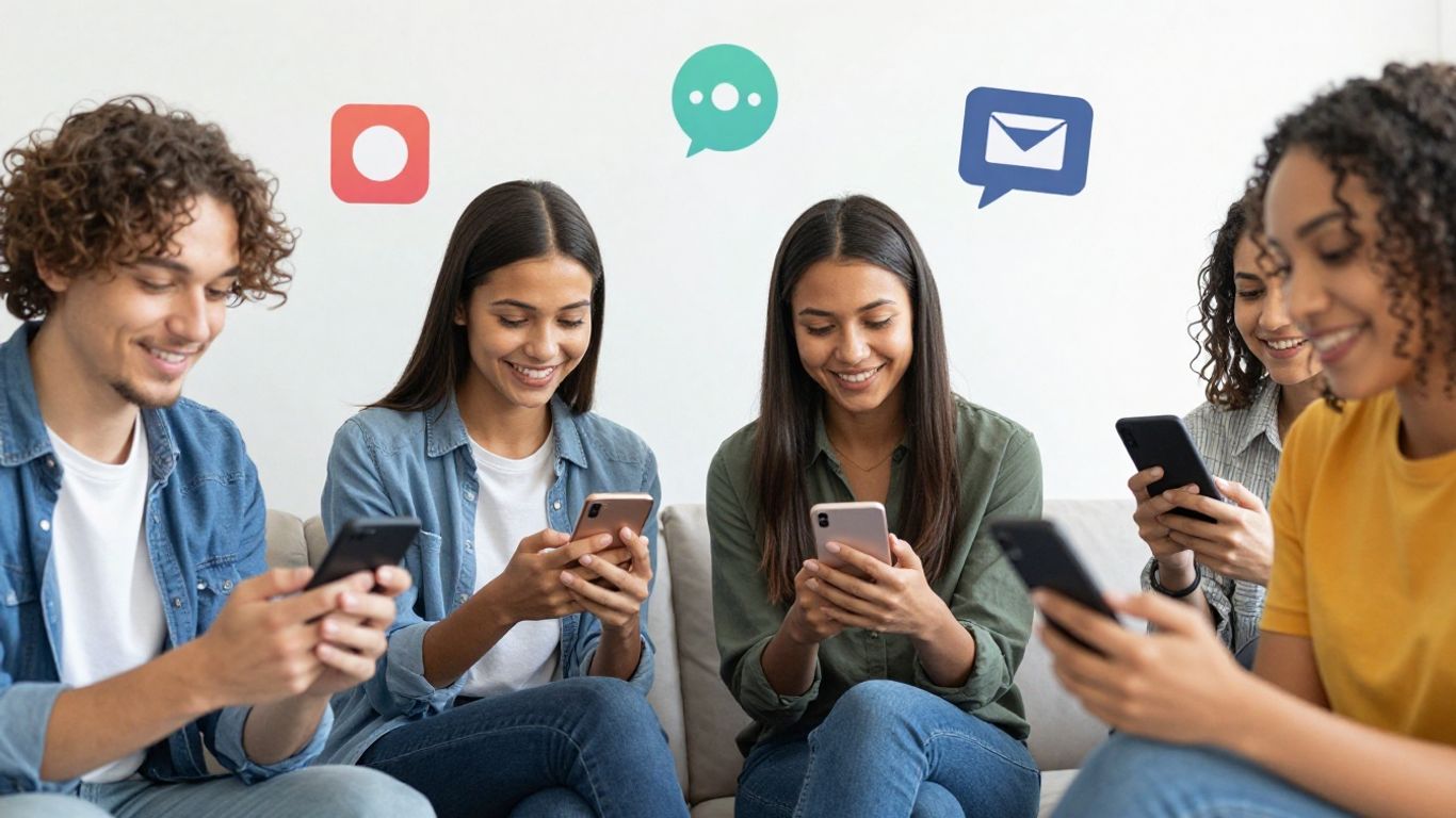 People using social media on phones for campaigns.