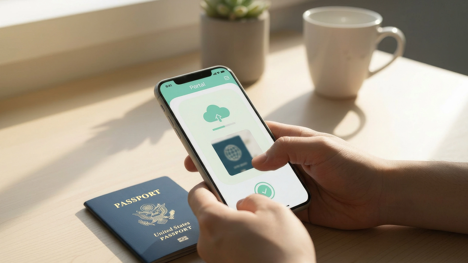 Client uploading documents through a secure immigration portal on a phone